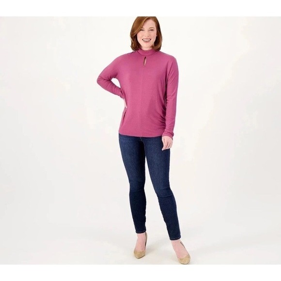 Laurie Felt Shirt Blouse Top Women's Size Medium Mock Neck Elder Berry Pullover - Picture 4 of 11